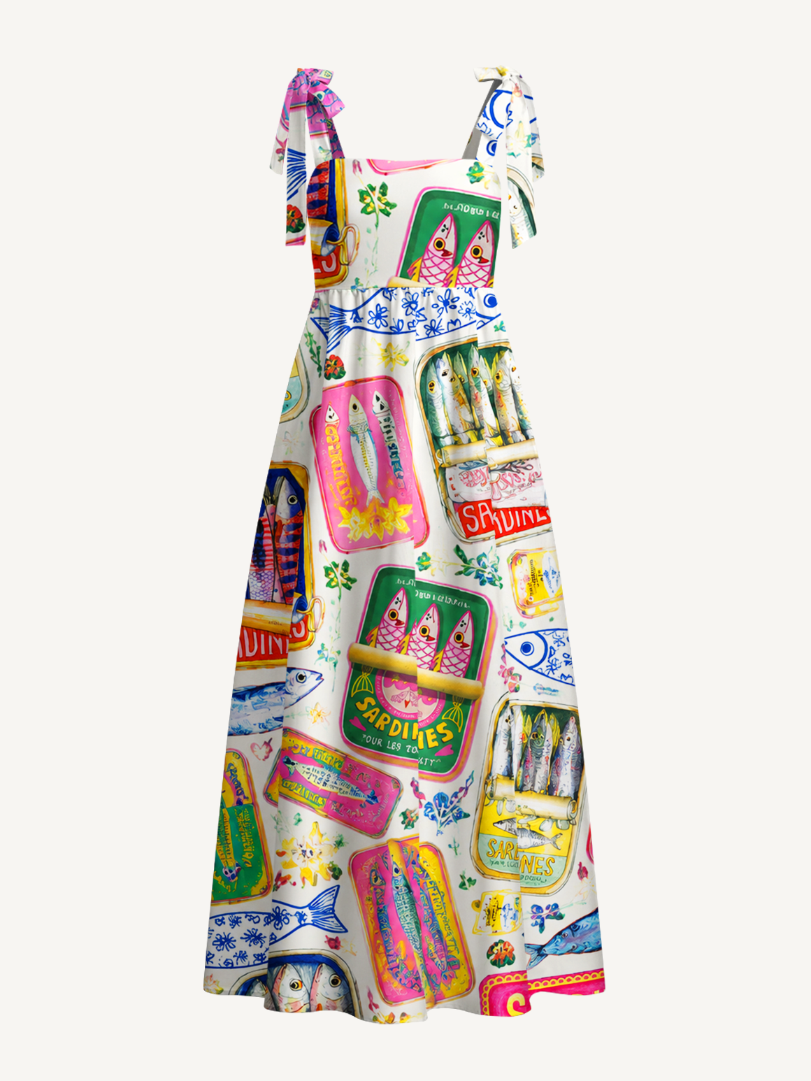 Sardines Stamp Bow Strap Maxi Dress