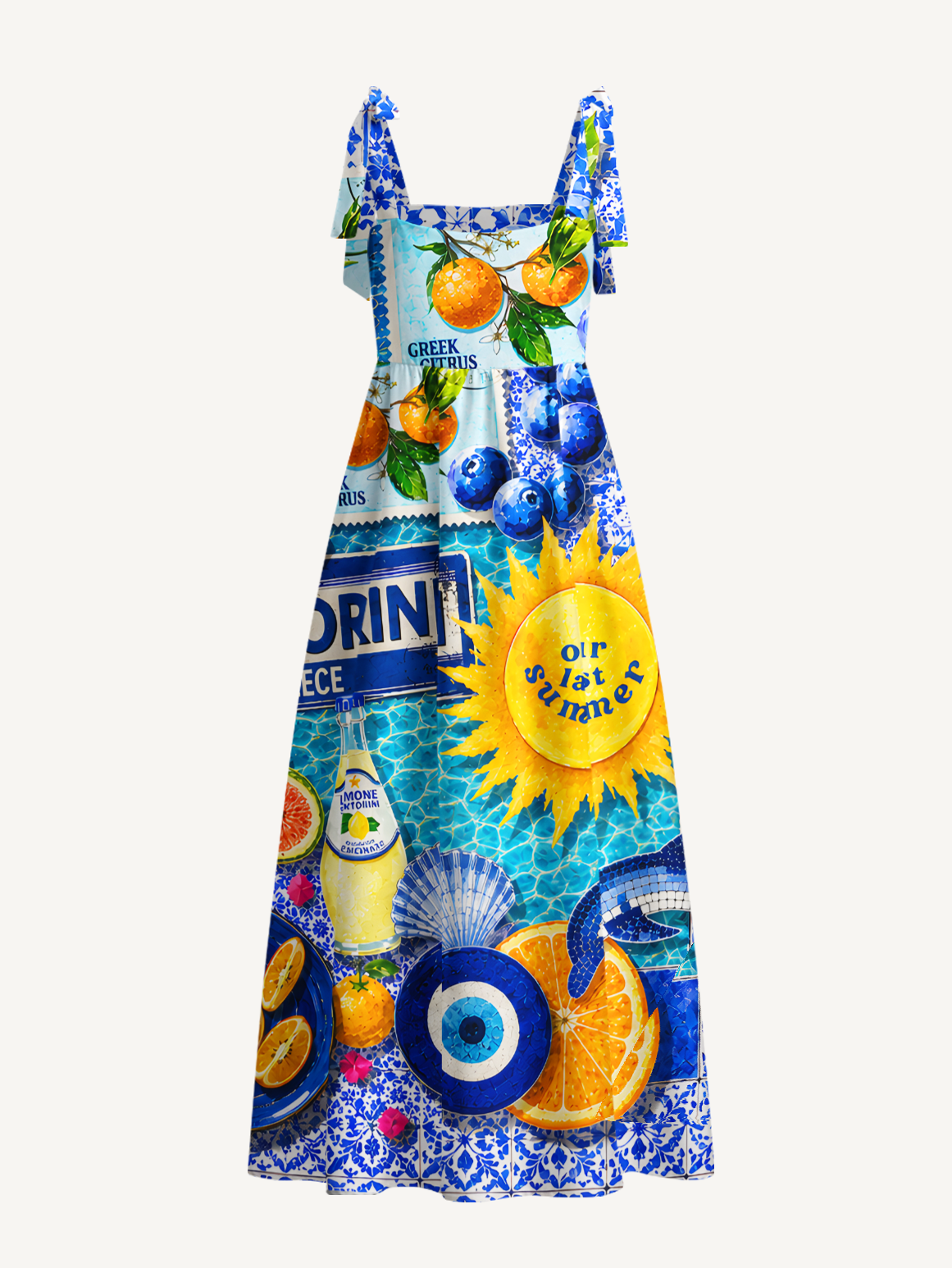 Greece Summer Bow Strap Maxi Dress