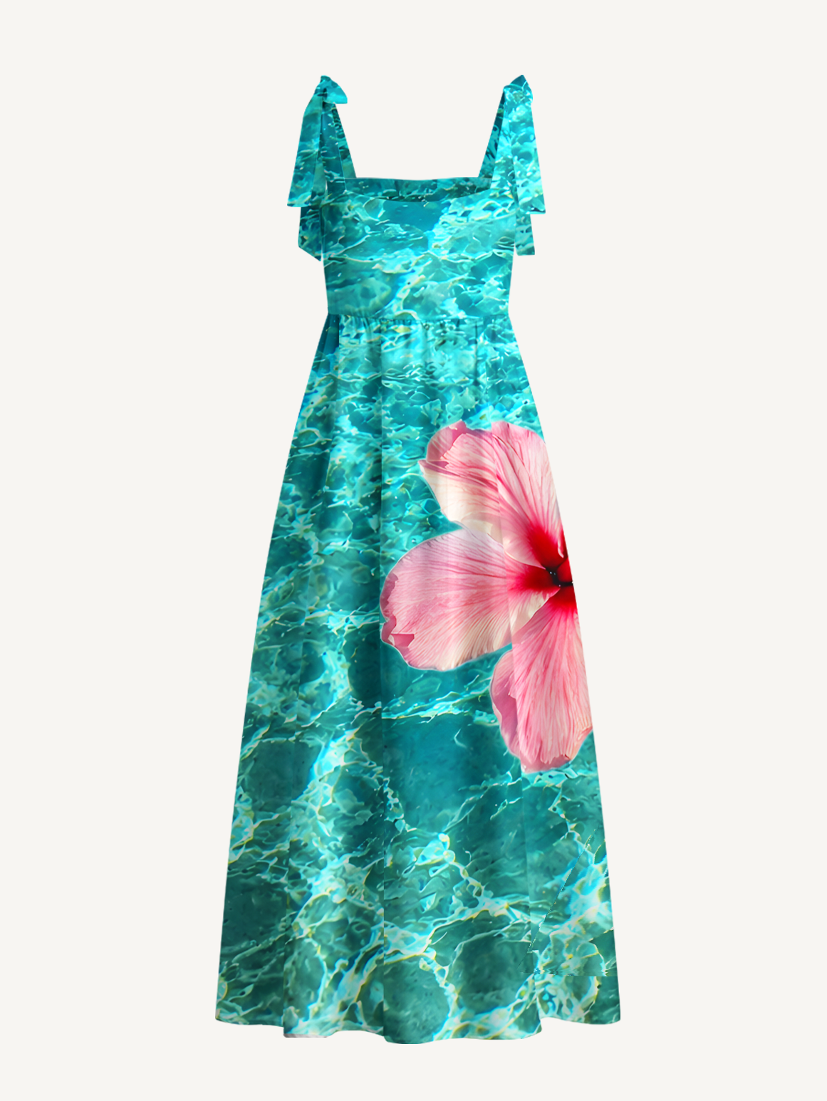 Hibiscus on the sea  Bow Strap Maxi Dress