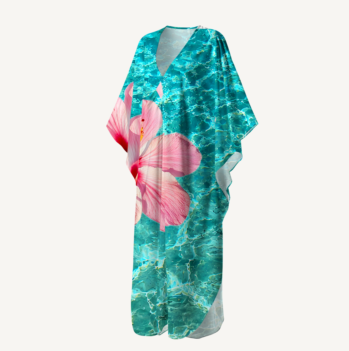 Hibiscus on the sea Kimono Sleeve Kaftan Dress