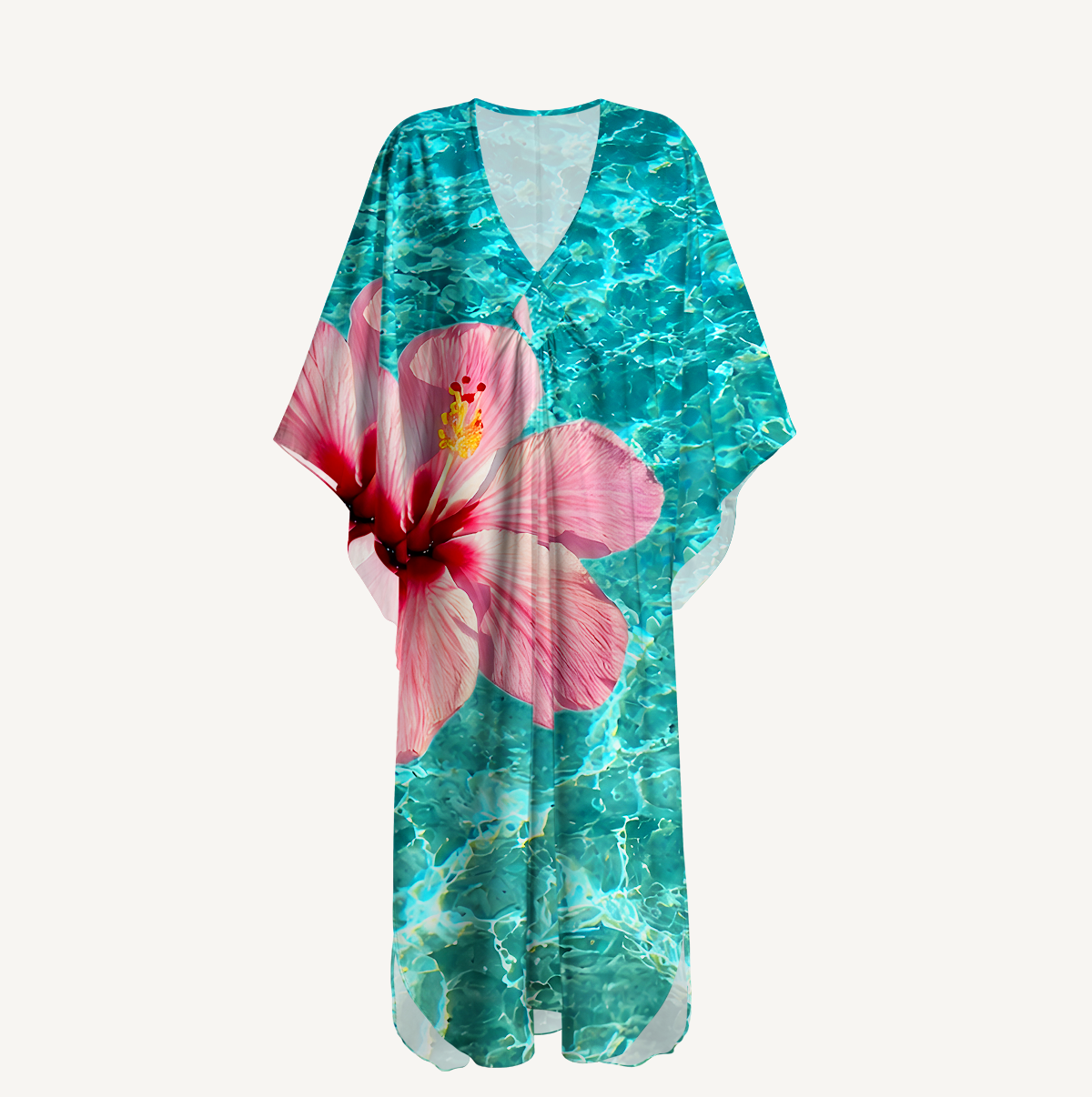 Hibiscus on the sea Kimono Sleeve Kaftan Dress