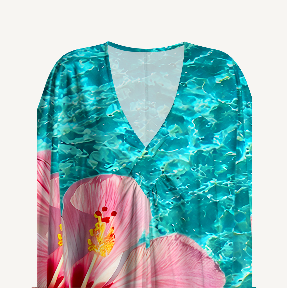 Hibiscus on the sea Kimono Sleeve Kaftan Dress