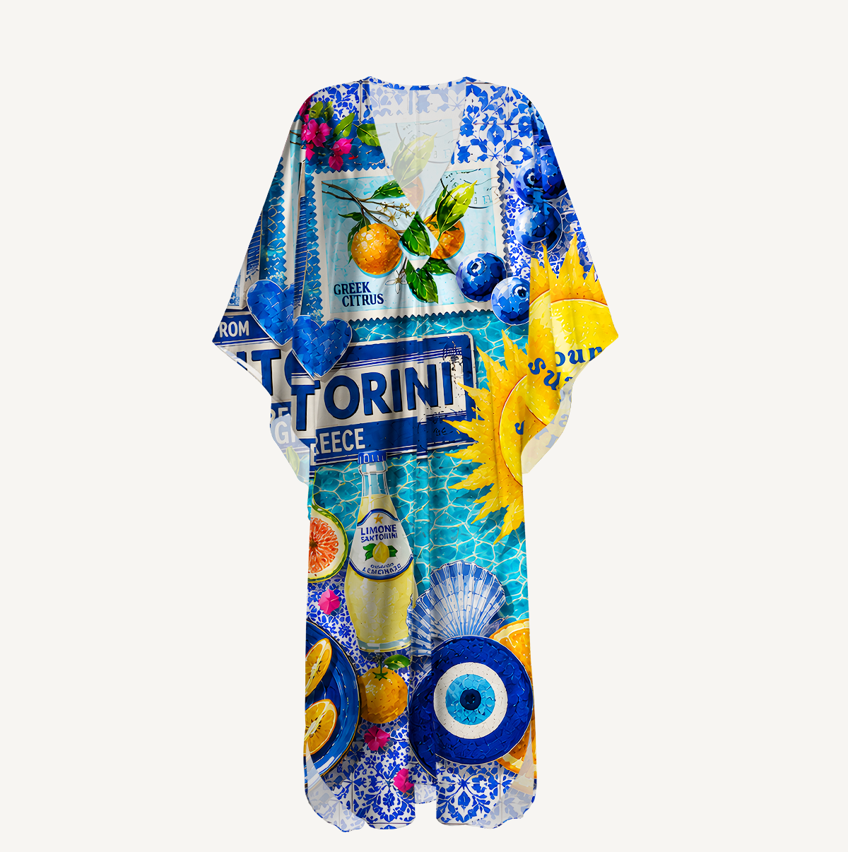 Greece Summer Kimono Sleeve Kaftan Dress