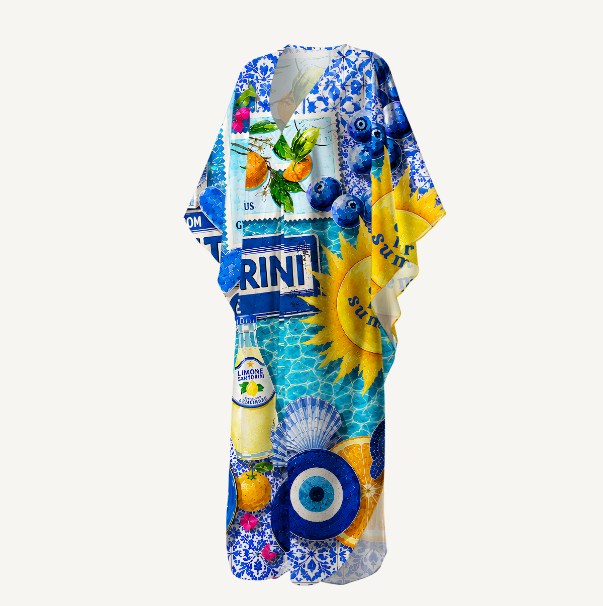 Greece Summer Kimono Sleeve Kaftan Dress