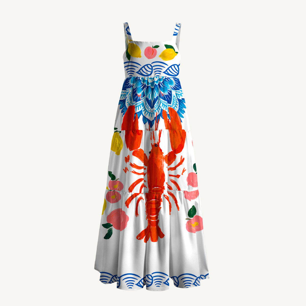 Lobster & Lemon Wide Straps Maxi Dress With Pockets