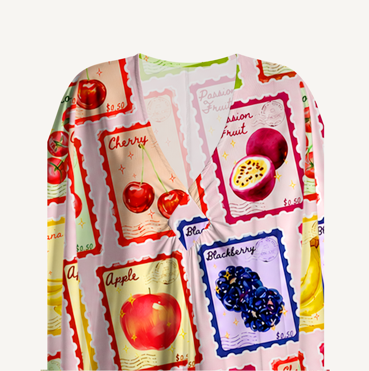 Summer Fruits Stamp Kimono Sleeve Kaftan Dress