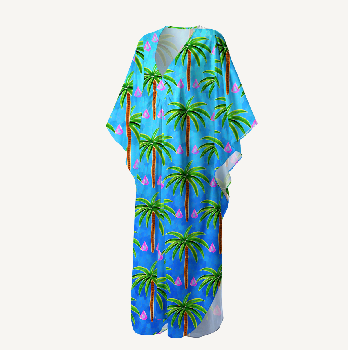 Mosaic Palm Tree Kimono Sleeve Kaftan Dress