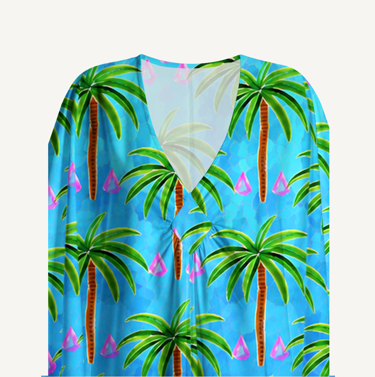 Mosaic Palm Tree Kimono Sleeve Kaftan Dress