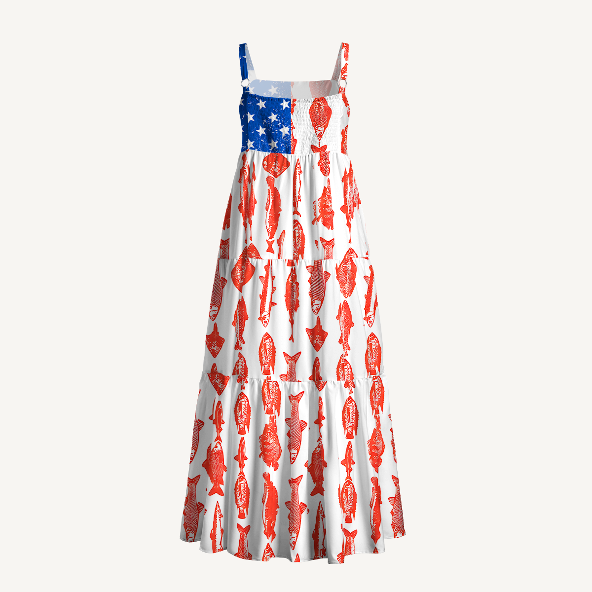 American Flag Fish Pattern Maxi Dress With Pockets