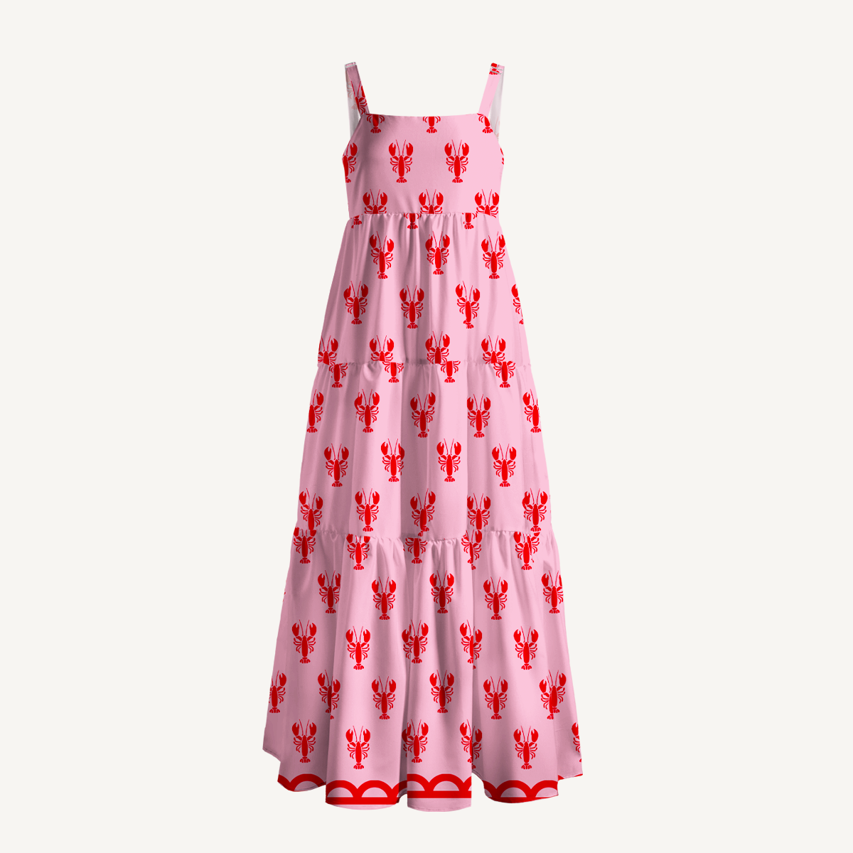 Pink Lobster Wide Straps Maxi Dress With Pockets