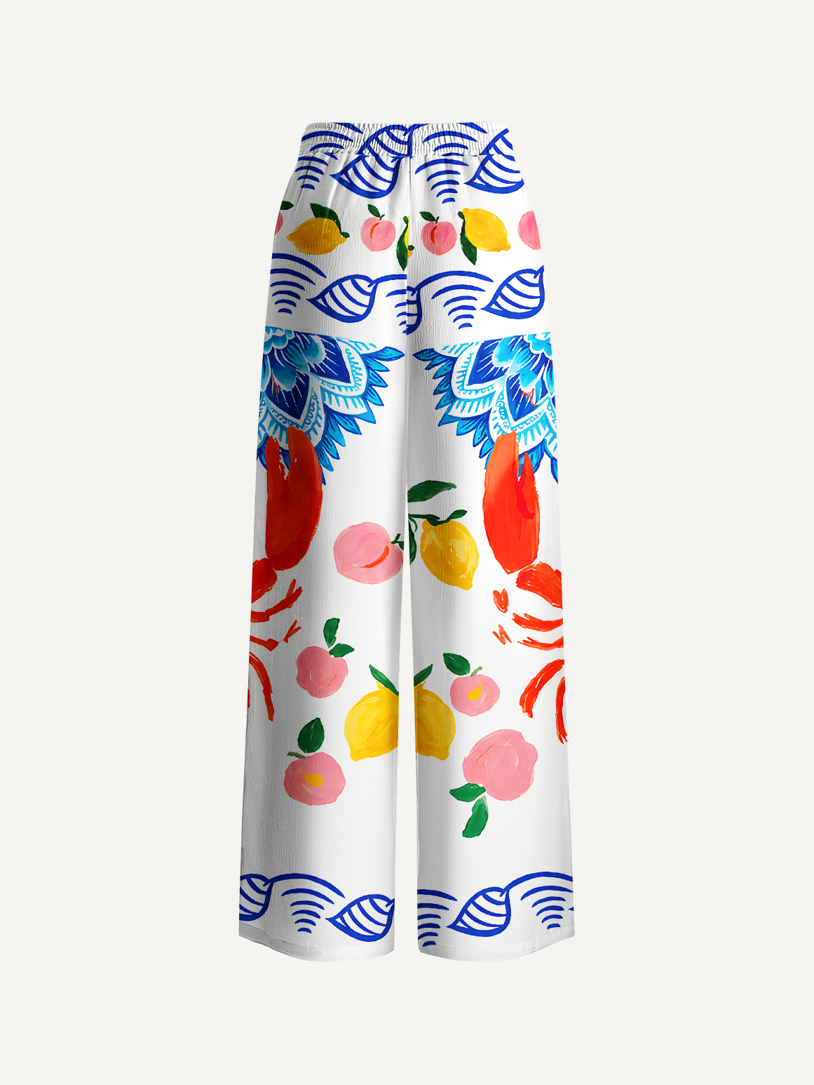 Lobster & Lemon Wide Leg Tie Waist Pants With Pockets