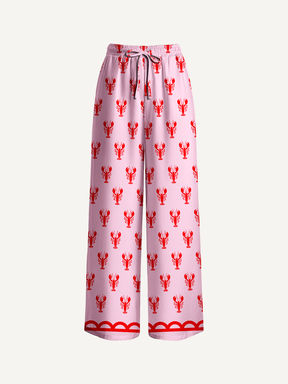 Pink Lobster Wide Leg Tie Waist Pants With Pockets