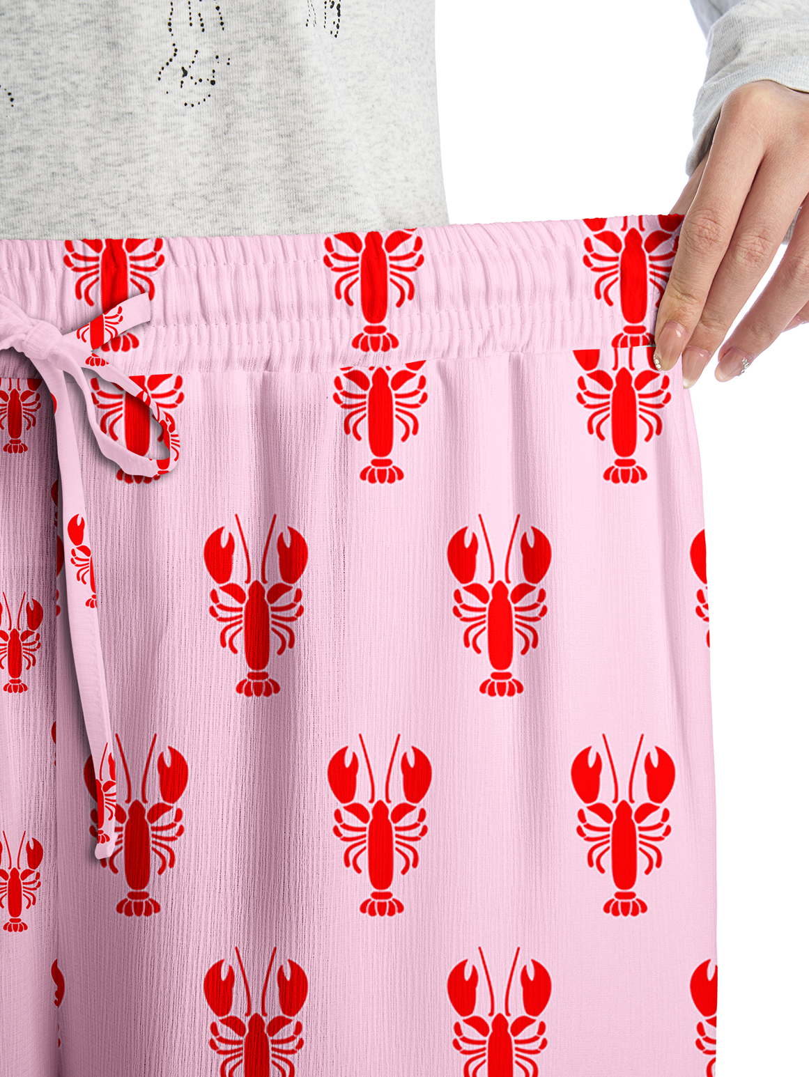 Pink Lobster Wide Leg Tie Waist Pants With Pockets