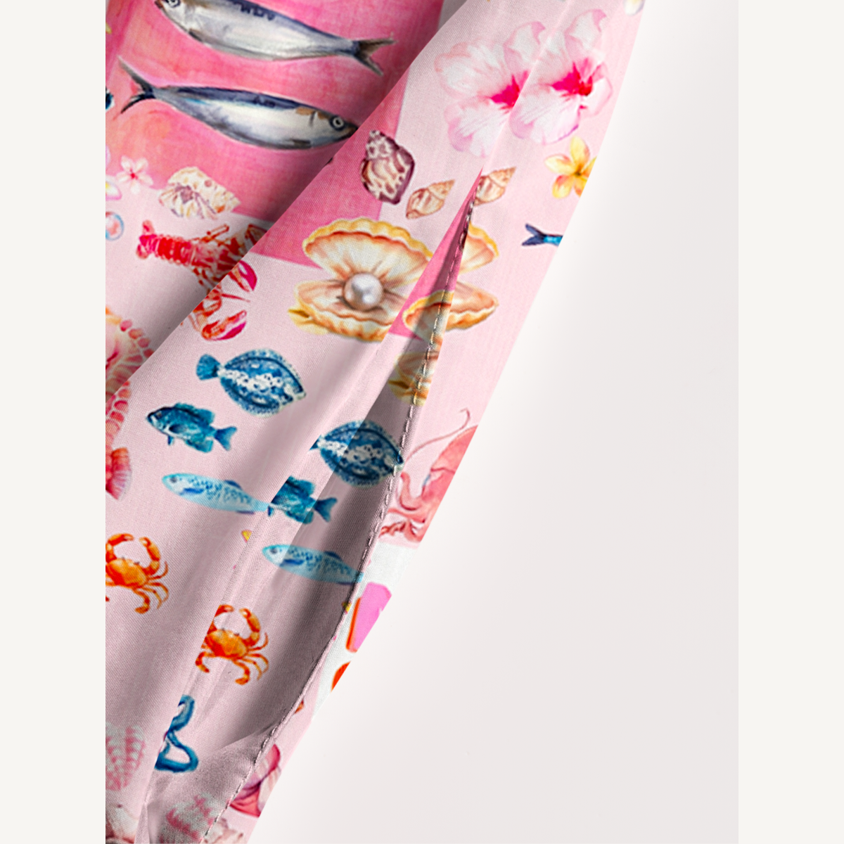 Pink Ocean Life Wide Straps Maxi Dress With Pockets