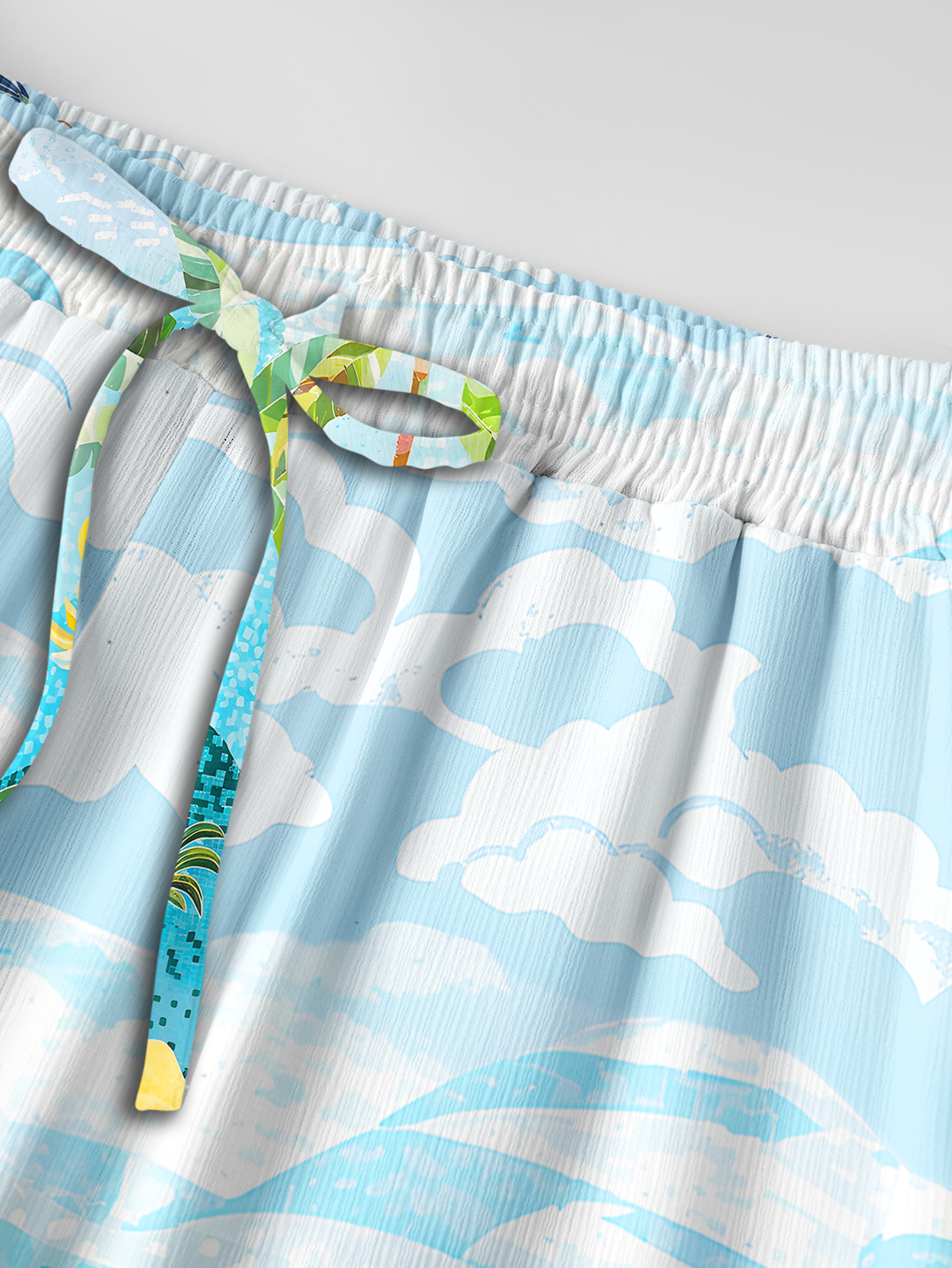 Rainforest Palm Tree Wide Leg Tie Waist Pants With Pockets