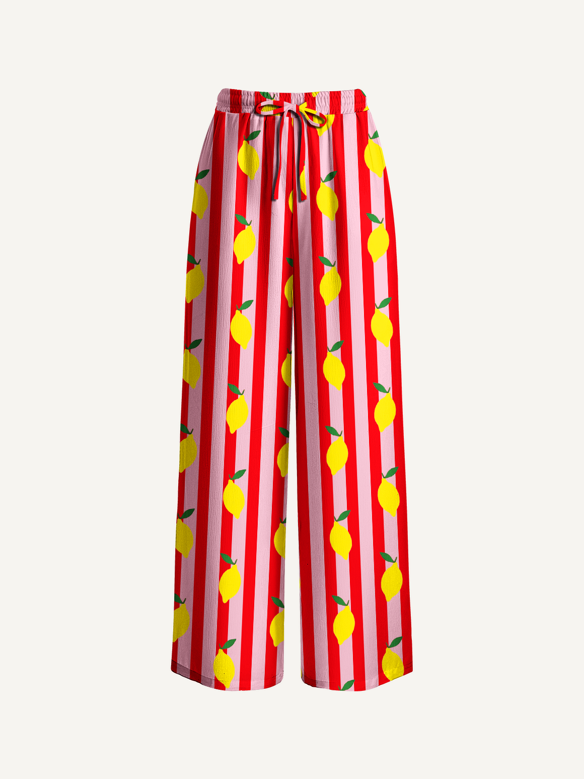 Citrus Stripe Wide Leg Tie Waist Pants With Pockets