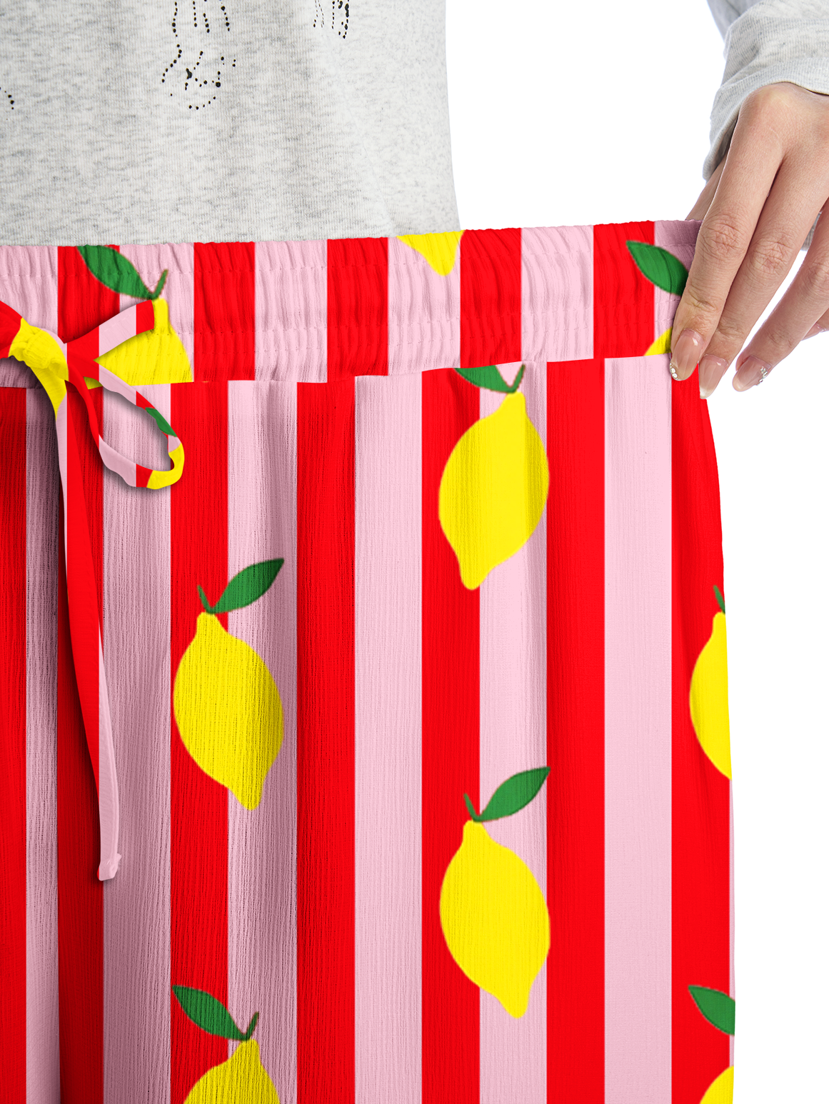 Citrus Stripe Wide Leg Tie Waist Pants With Pockets