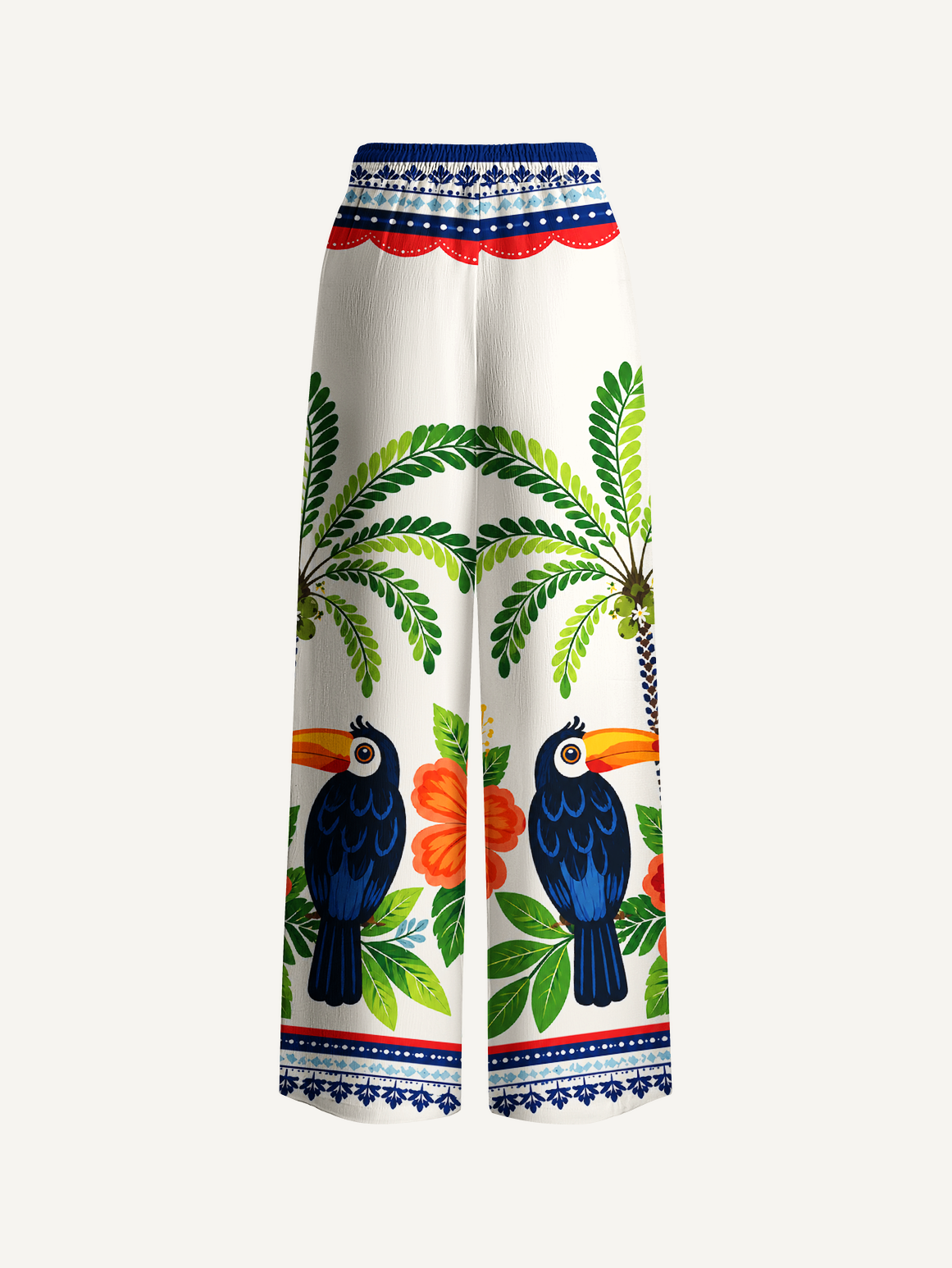 Vibrant Tropical Toucan Wide Leg Tie Waist Pants With Pockets