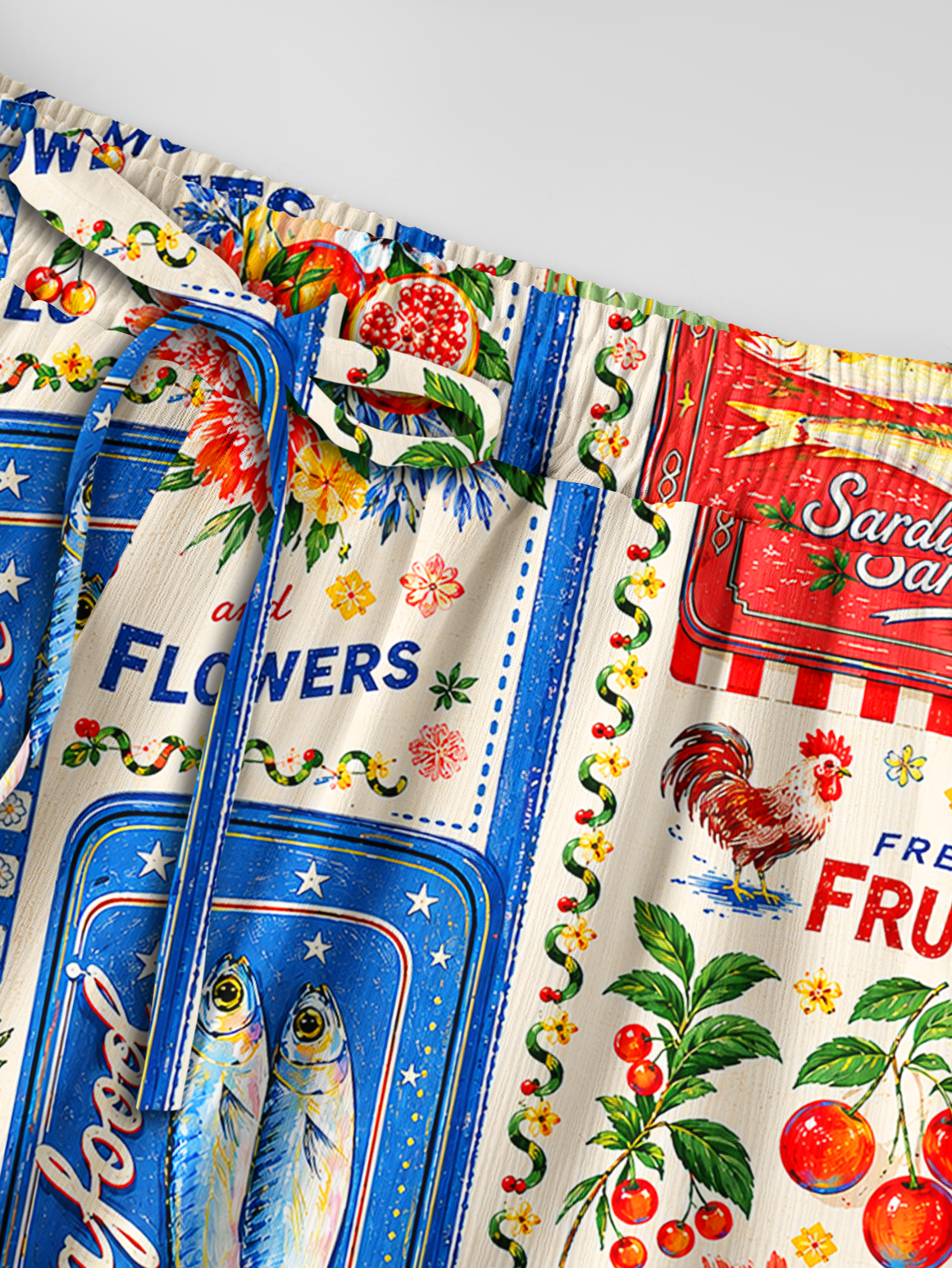 Fruits, Flowers & Fish Feast Wide Leg Tie Waist Pants With Pockets