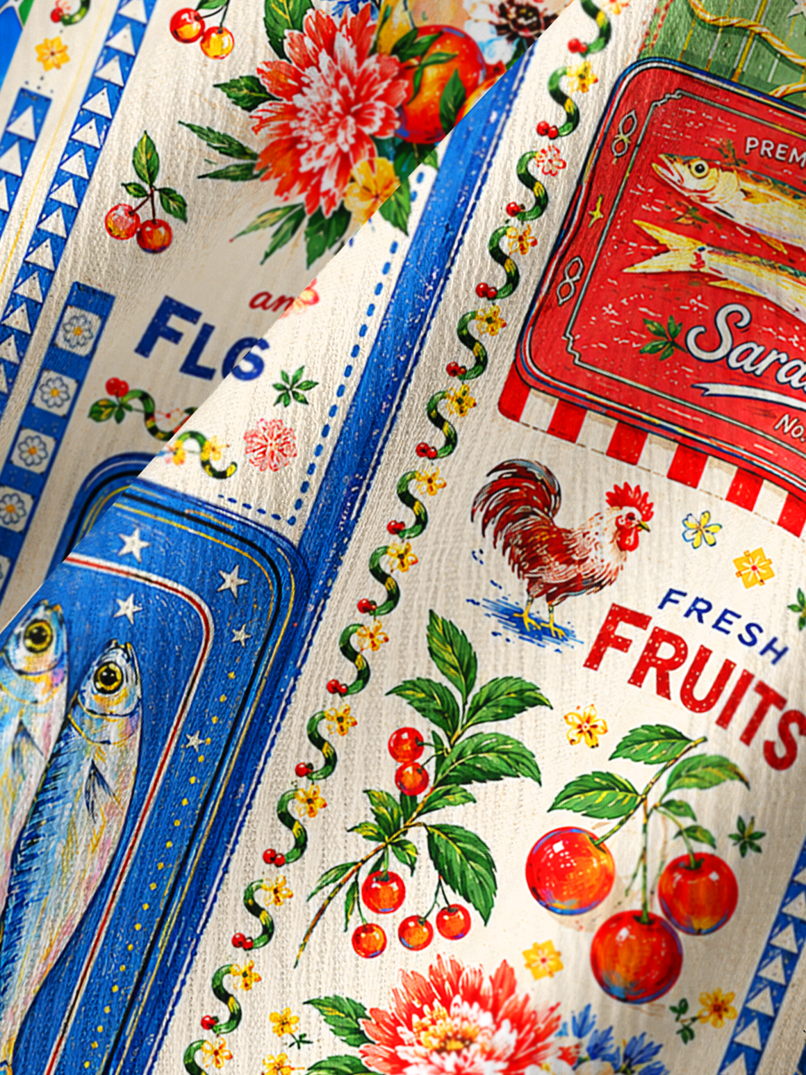 Fruits, Flowers & Fish Feast Wide Leg Tie Waist Pants With Pockets