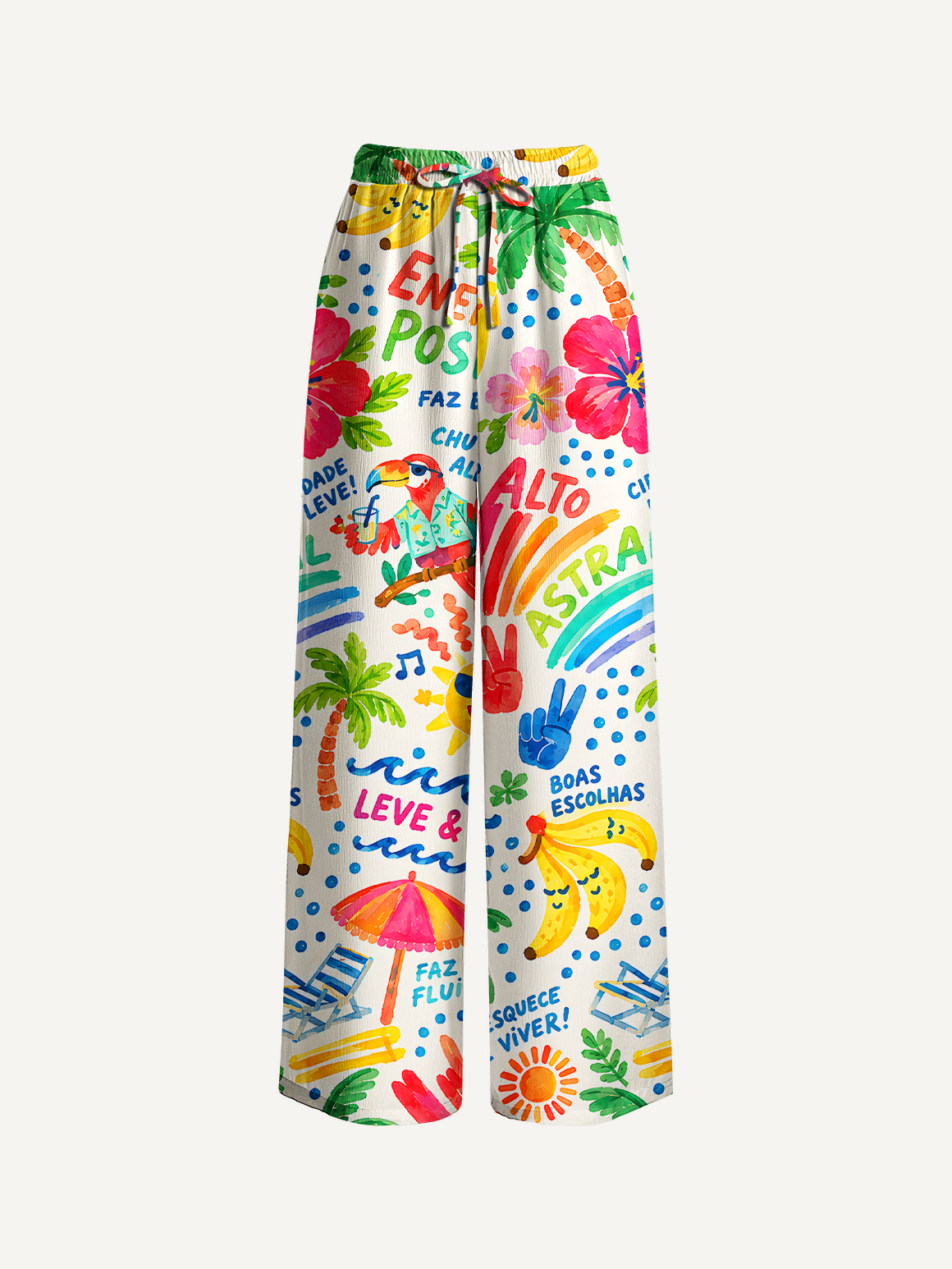 Rainbow Escape Wide Leg Tie Waist Pants With Pockets