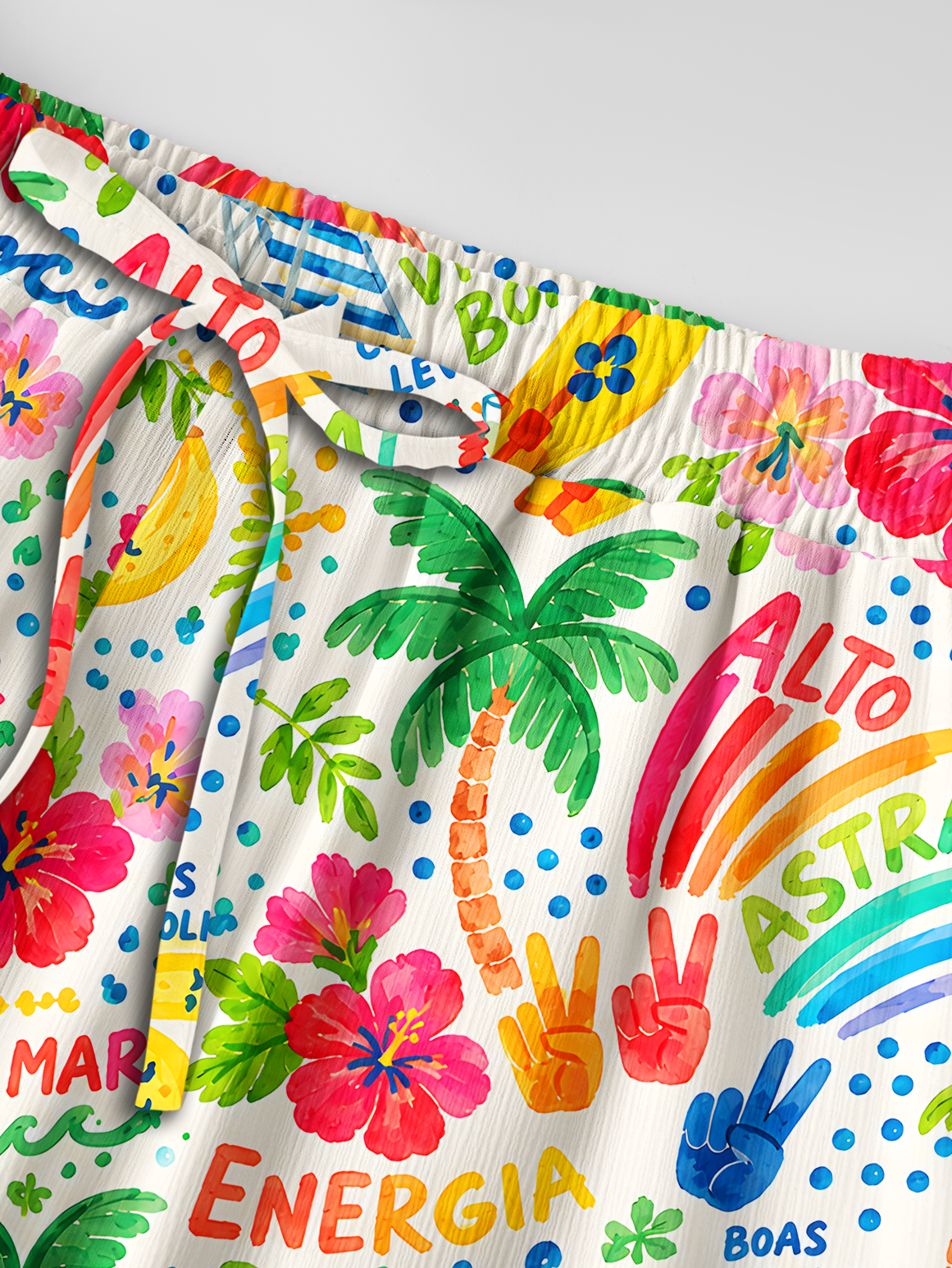 Rainbow Escape Wide Leg Tie Waist Pants With Pockets