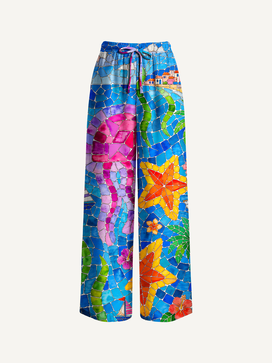 Under the Sea Wide Leg Tie Waist Pants With Pockets