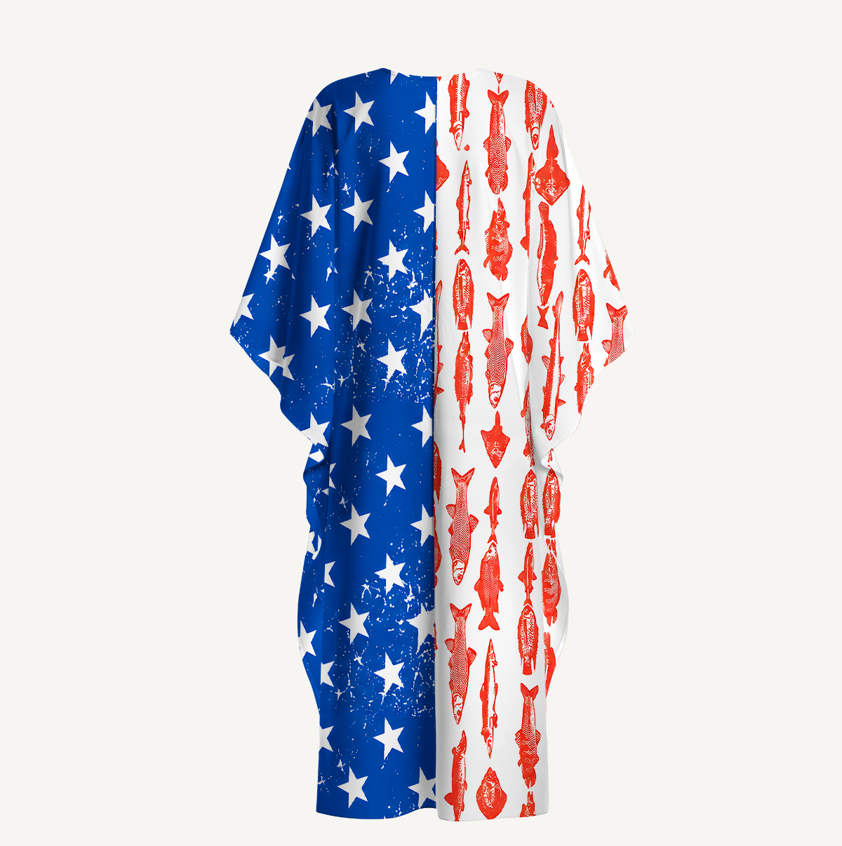 American Flag Fish Pattern Kimono Sleeve Kaftan Dress
