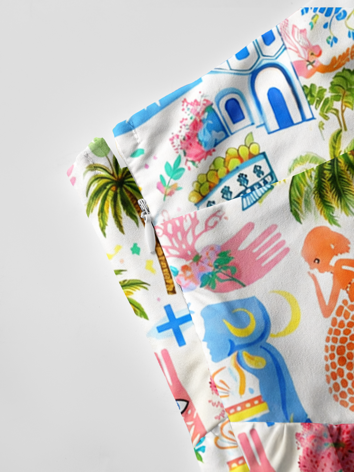 Greek Island Charms Pattern Bow Strap Maxi Dress