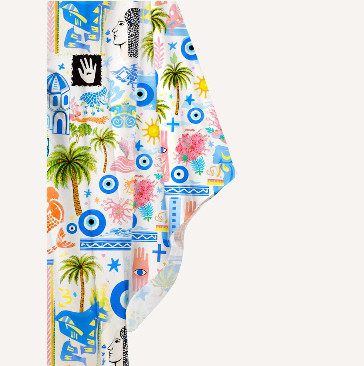 Greek Island Charms Pattern Kimono Sleeve Kaftan Dress