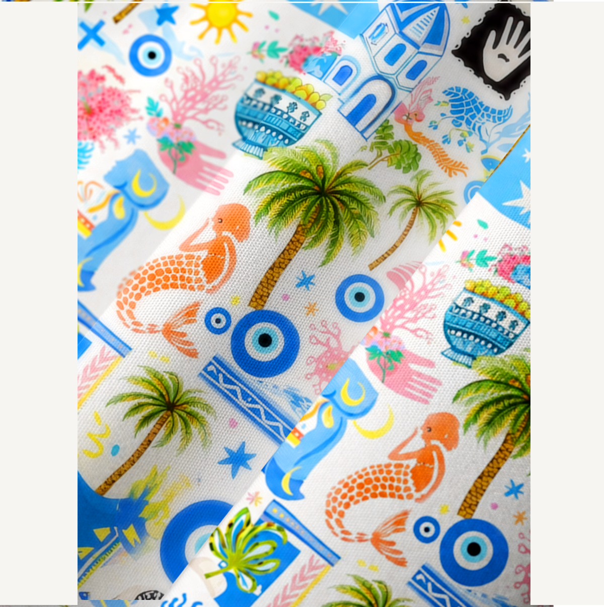 Greek Island Charms Pattern Kimono Sleeve Kaftan Dress