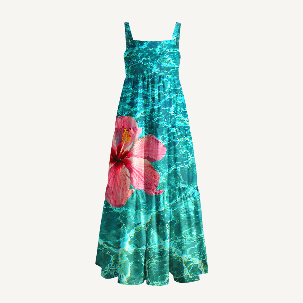 Hibiscus On The Sea Maxi Dress With Pockets
