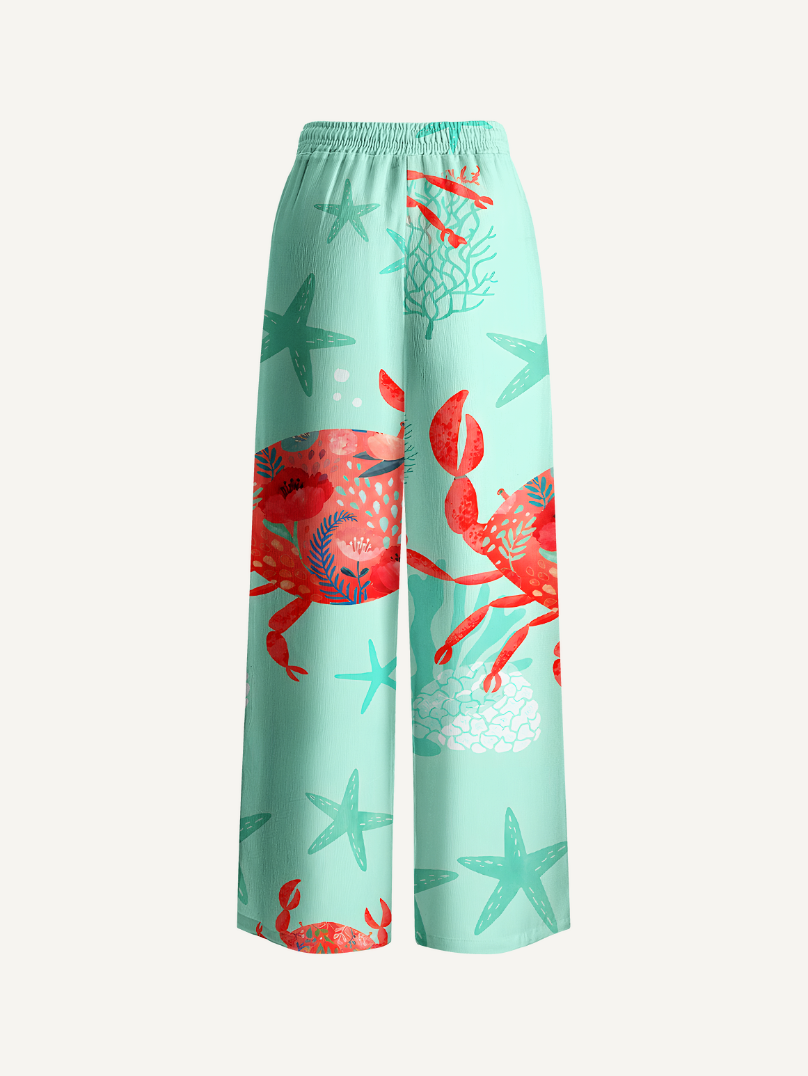 Floral Crab Wide Leg Tie Waist Pants With Pockets
