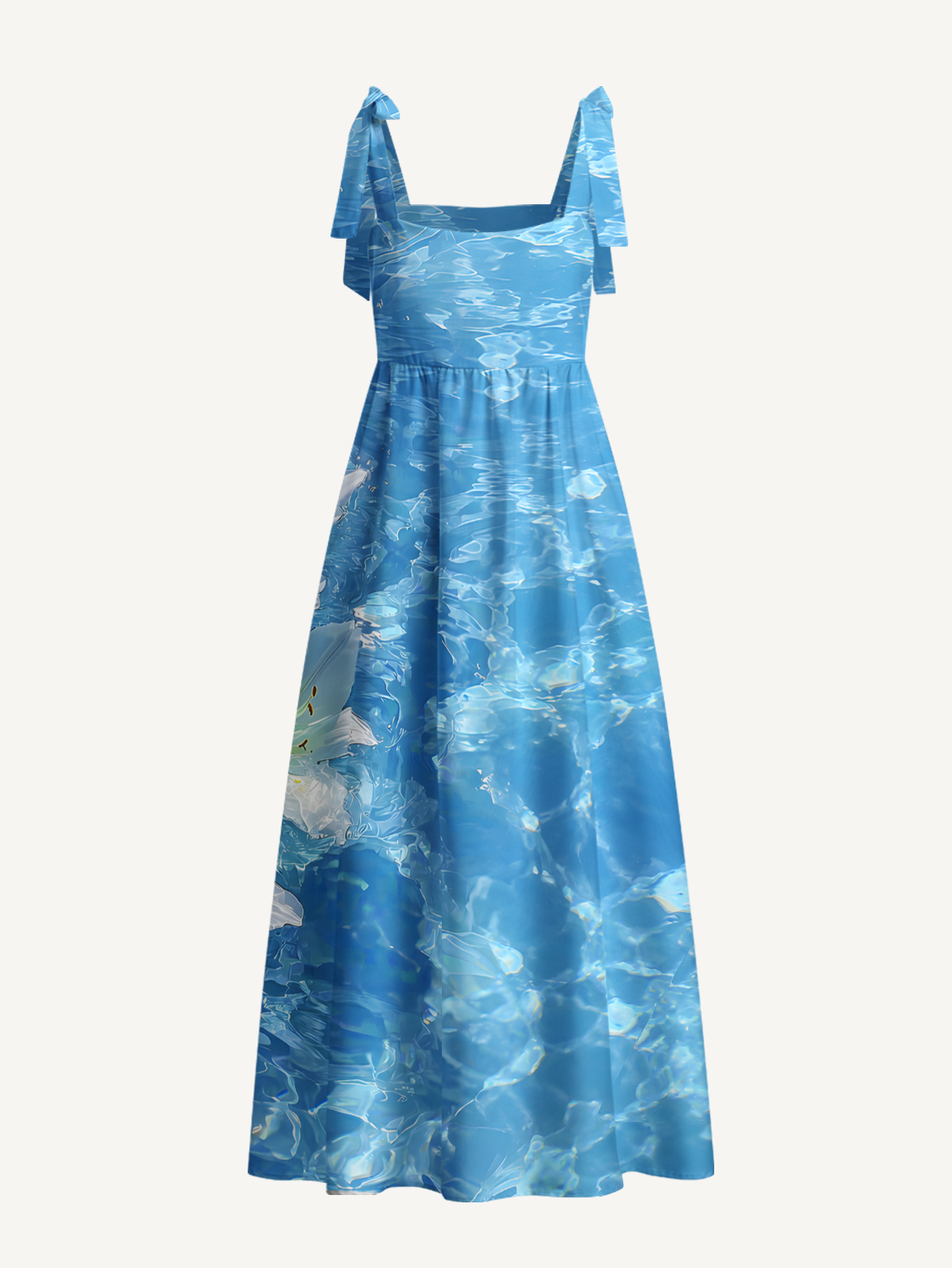 Floating Lilies in sea Bow Strap Maxi Dress