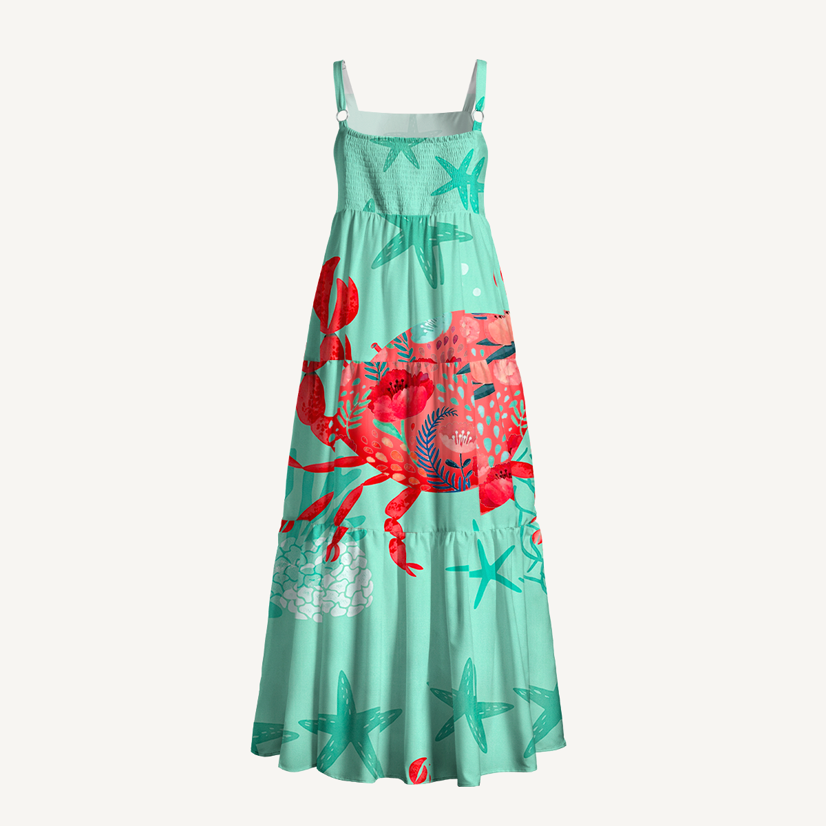 Floral Crab Wide Straps Maxi Dress With Pockets