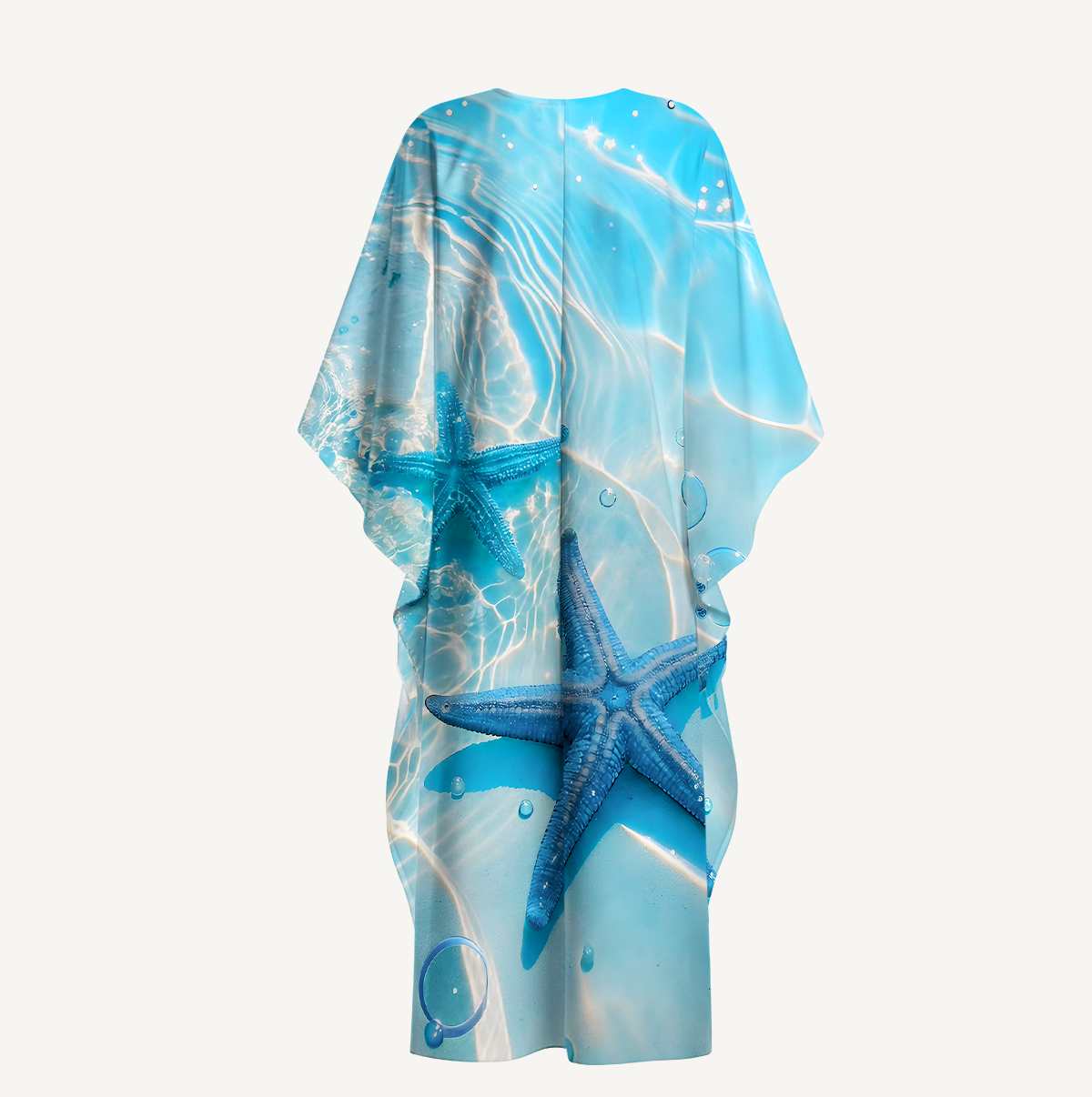 Blue Starfish in Crystal Sea Kimono Sleeve Kaftan Dress