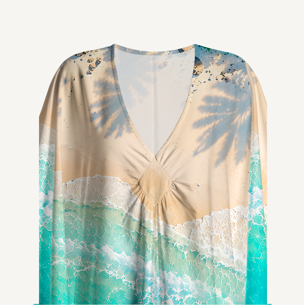 Turquoise Reef and Palm Shadows Kimono Sleeve Kaftan Dress