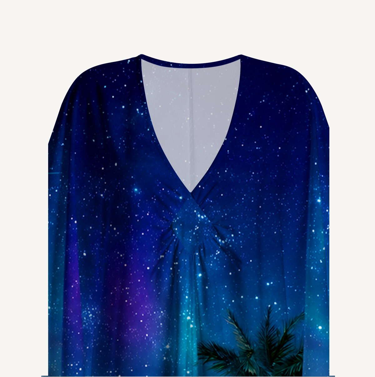 Starlit Tropical Lagoon Kimono Sleeve Kaftan Dress
