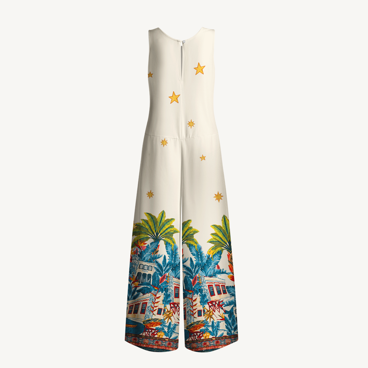 Retro Sun & Palm Jumpsuit with Pockets for Women