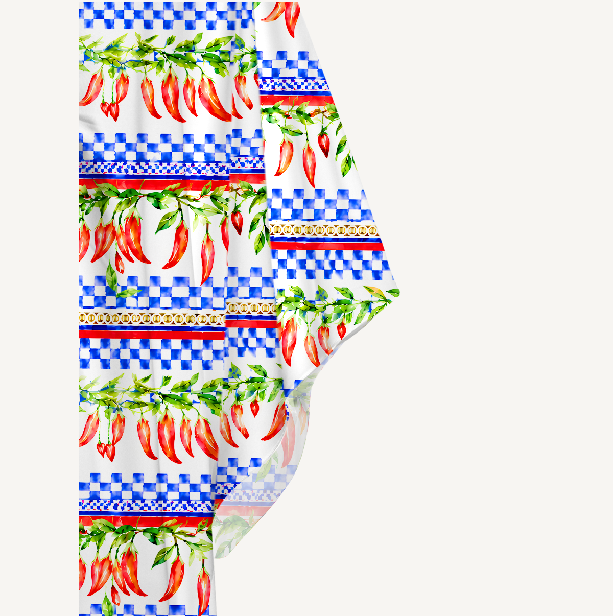 Chili Vines and Checkered Stripes Kimono Sleeve Kaftan Dress