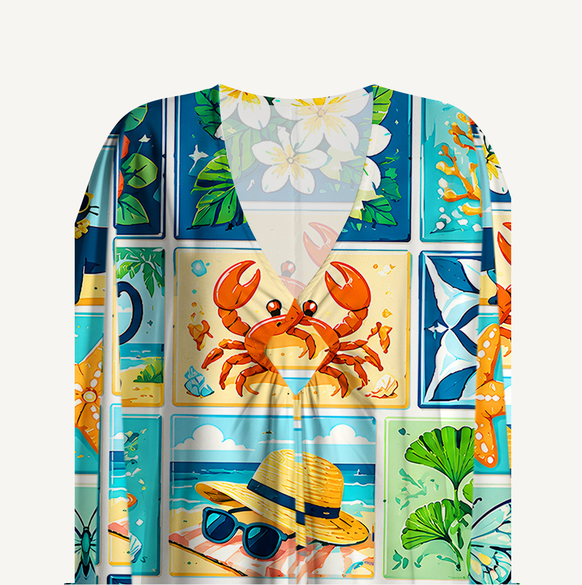 Ocean Paradise Patchwork Kimono Sleeve Kaftan Dress