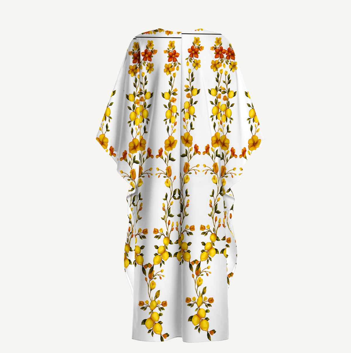 Lemon Blossom Garden Border Kimono Sleeve Kaftan Dress