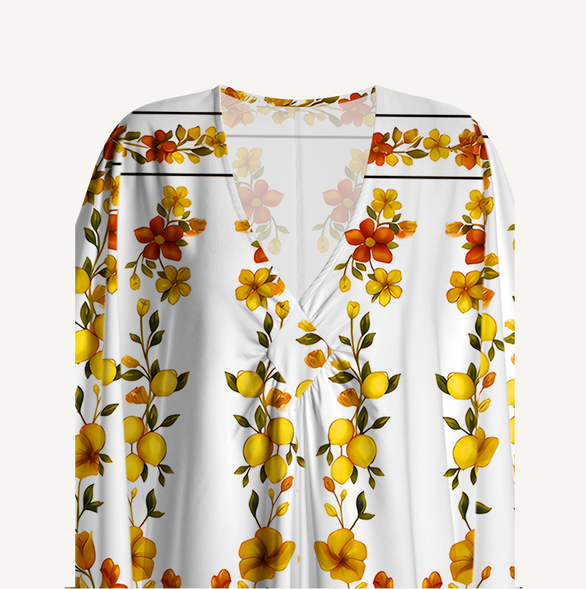 Lemon Blossom Garden Border Kimono Sleeve Kaftan Dress