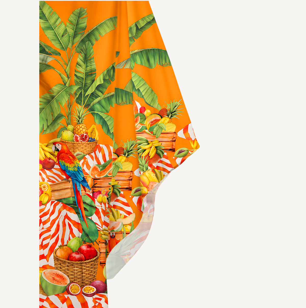 Tropical Parrot Fruit Feast Kimono Sleeve Kaftan Dress