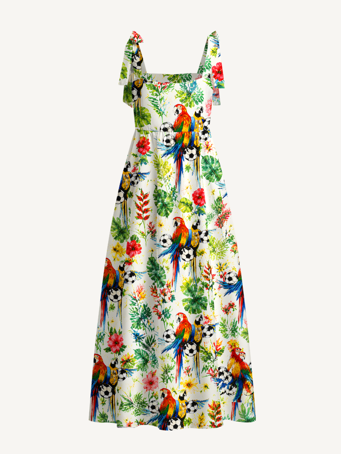 Tropical Parrot Football Garden Bow Strap Maxi Dress
