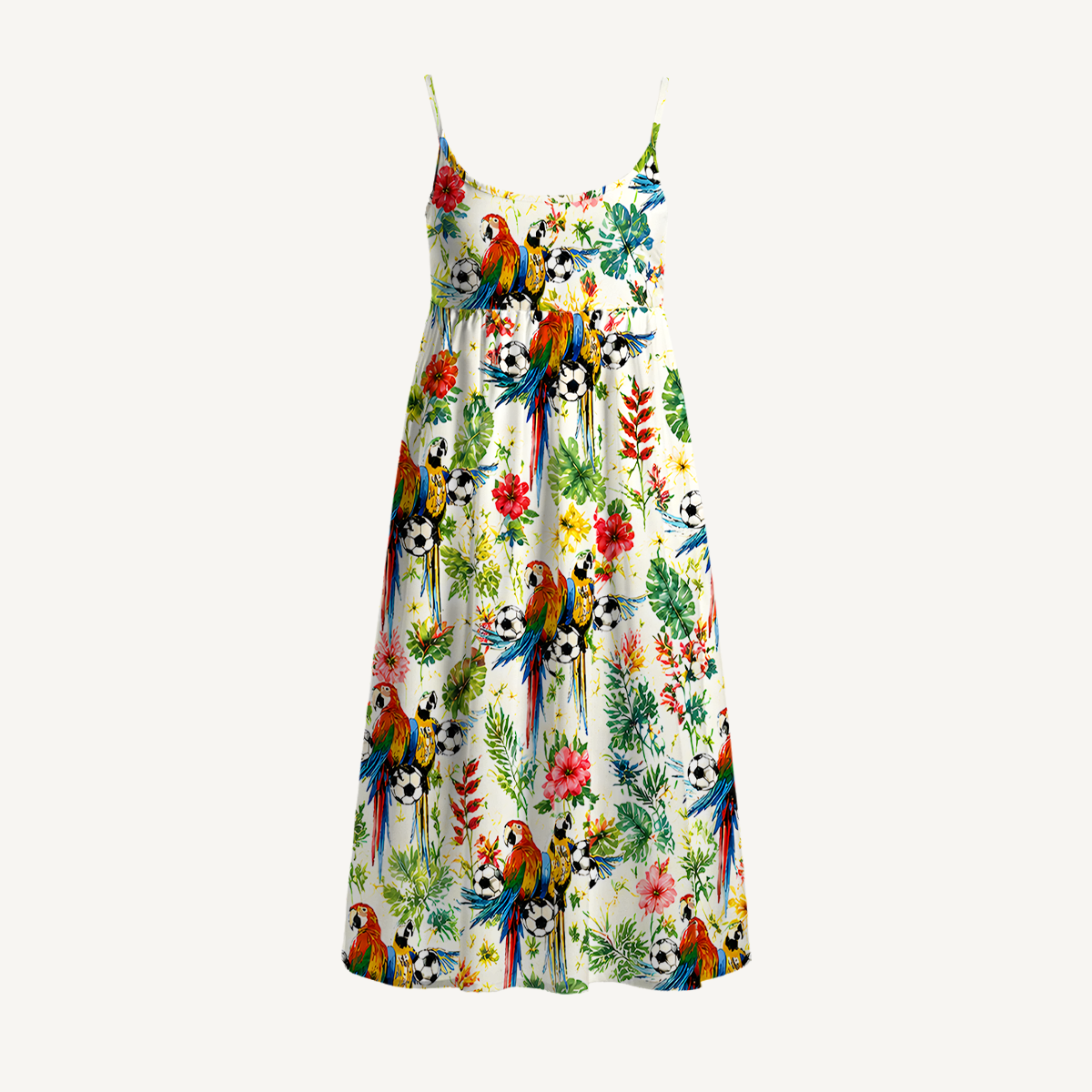 Tropical Parrot Football Garden Print Spaghetti Strap Mini Dress
