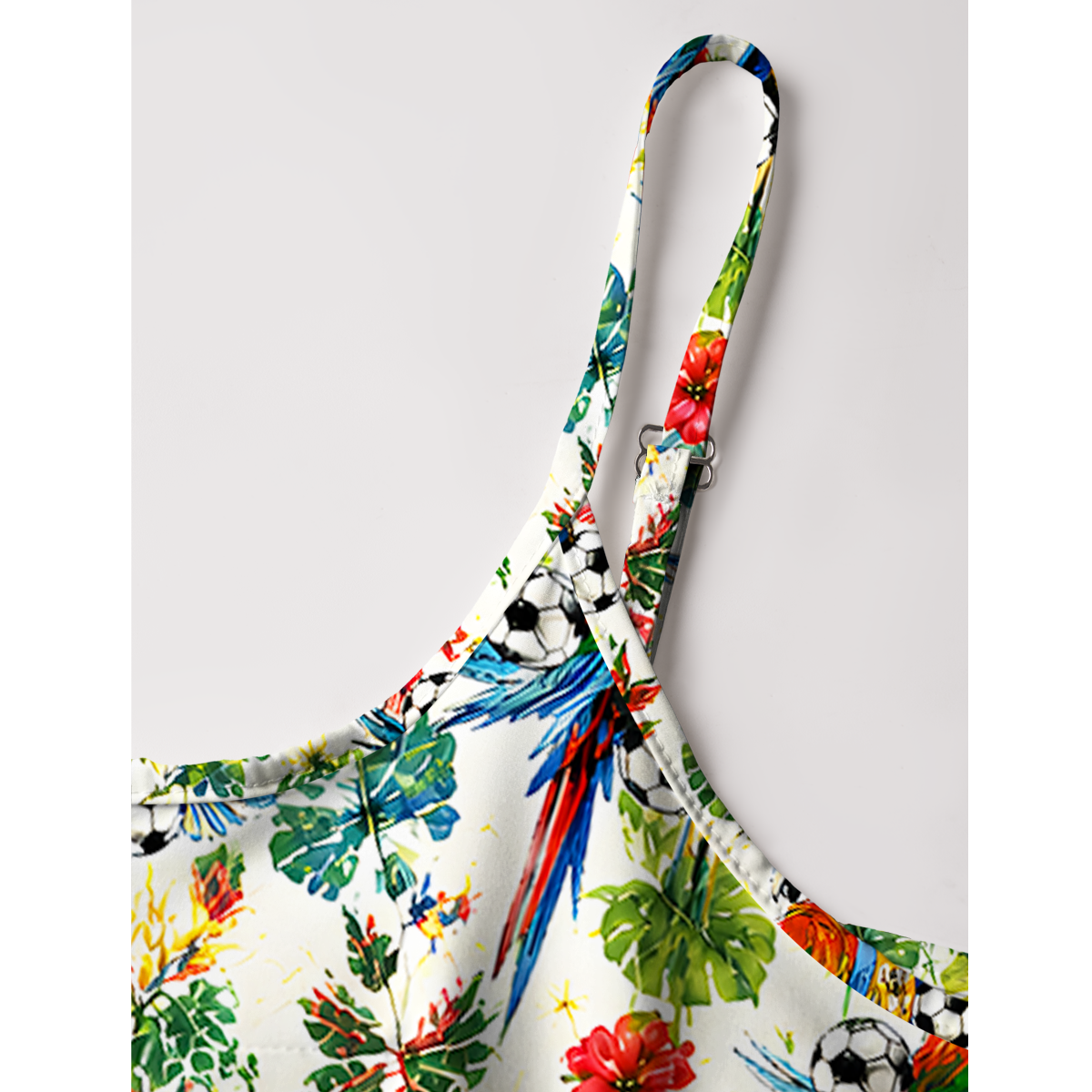 Tropical Parrot Football Garden Print Spaghetti Strap Mini Dress