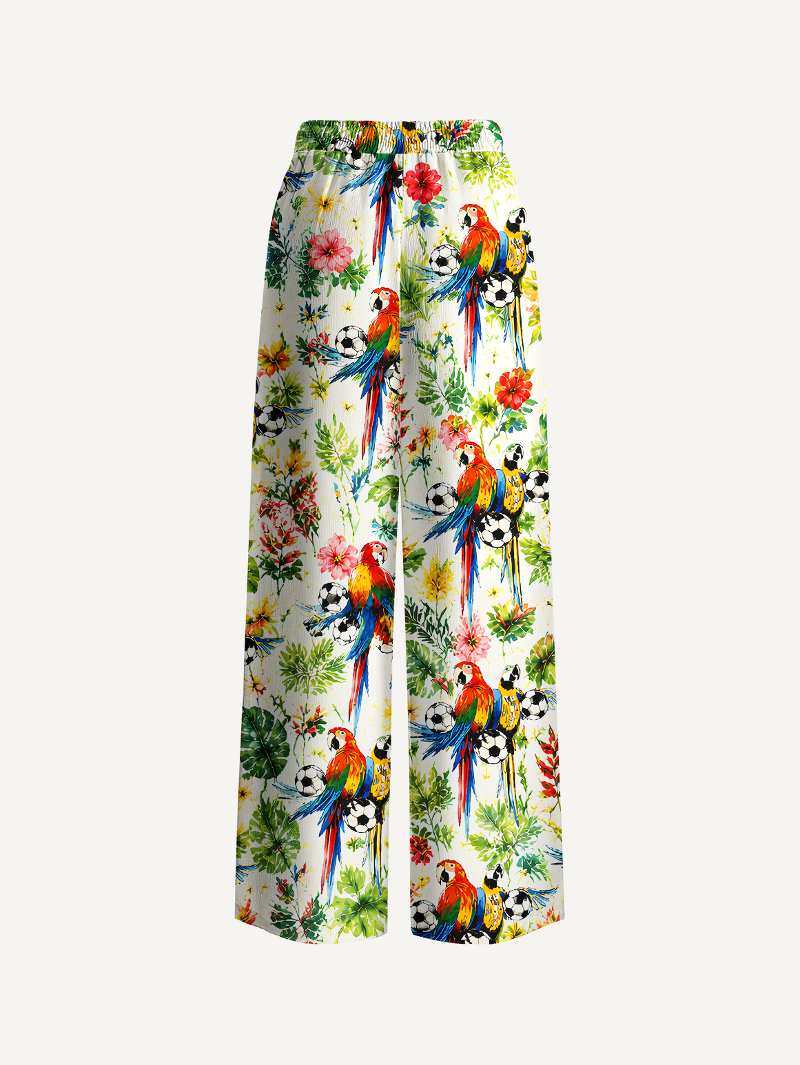 Tropical Parrot Football Garden Wide Leg Tie Waist Pants With Pockets