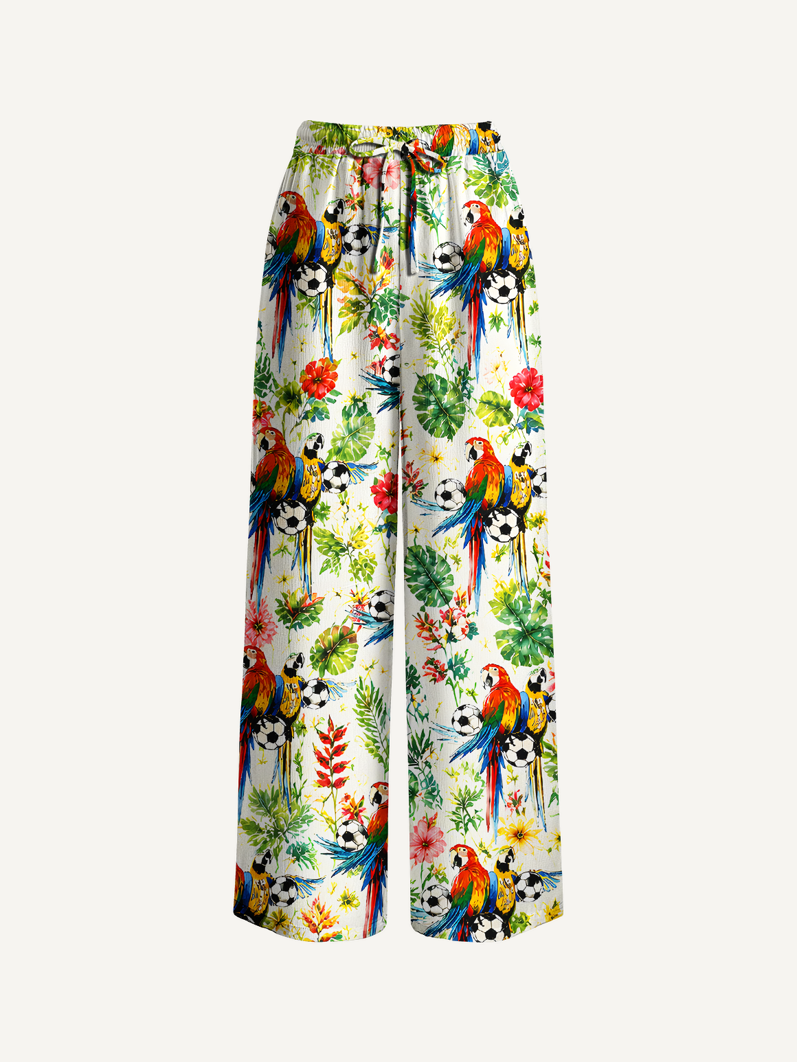 Tropical Parrot Football Garden Wide Leg Tie Waist Pants With Pockets