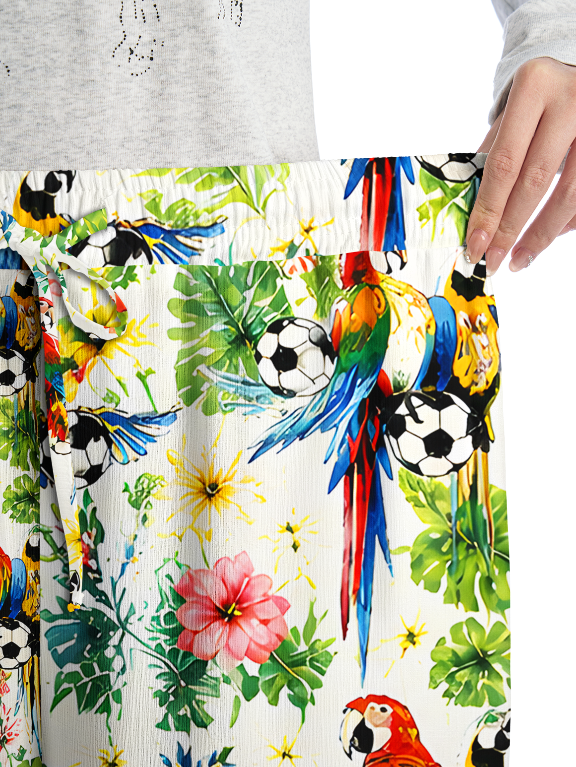 Tropical Parrot Football Garden Wide Leg Tie Waist Pants With Pockets